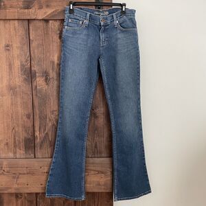VTG American Eagle Jeans Womens 8 Long Hipster Flare Denim Blue Jeans Y2K 90s